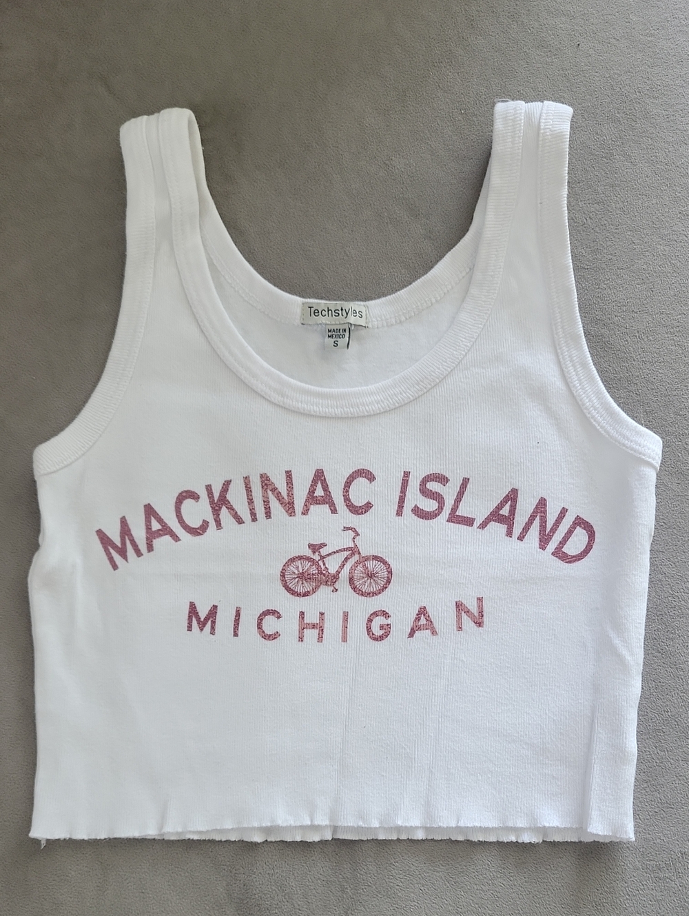 Woman's Small White Tank Top with Pink Mackinac Island Graphic